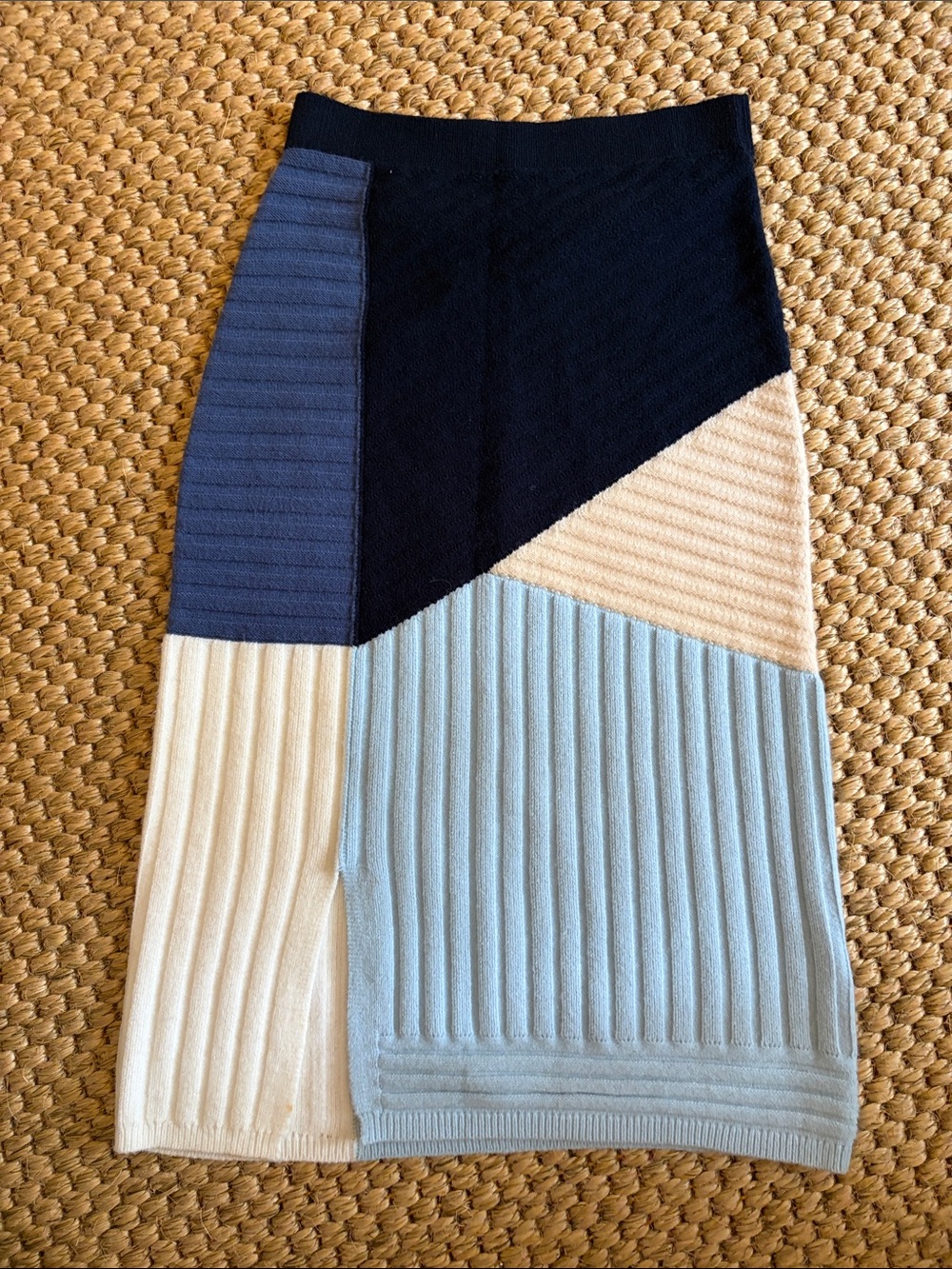 Anthropologie Colorblock Ribbed Midi Skirt - Navy, Light Blue & Cream